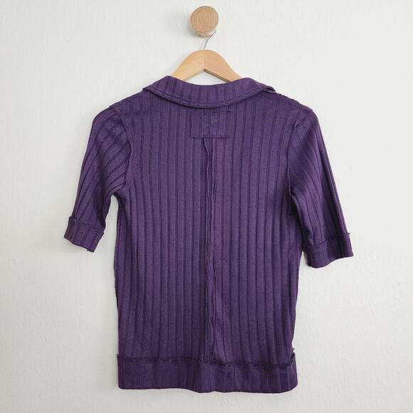 NEW Free People Purple Krystal Ribbed Knit Collar Polo Short Sleeve Top - Picture 10 of 10